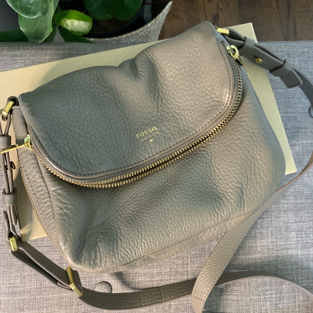 Fossil Dark Gray Leather Crossbody Bag